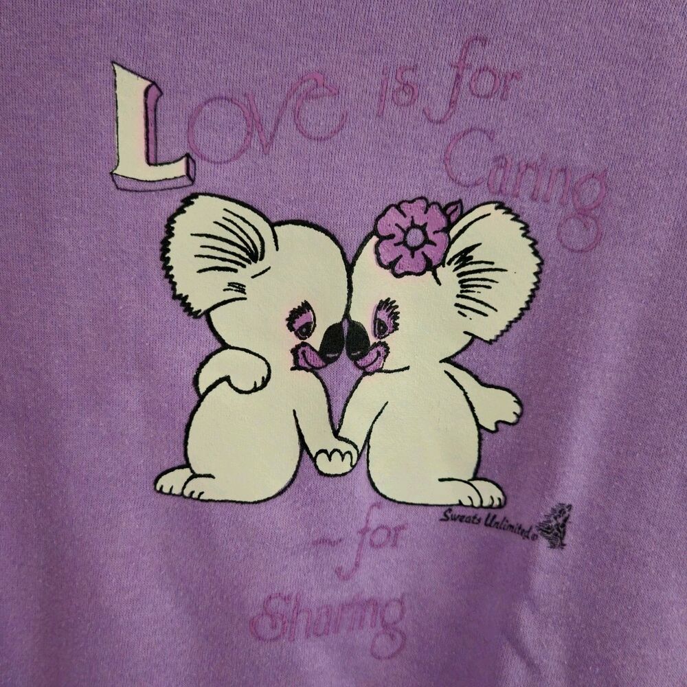 90s Jerzees Women's Sweatshirt Size M Lavender Koala Bears Graphics Print Love